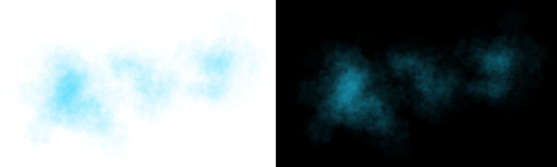 Realistic yellow smoke cloud with soft edges and transparent texture shown on white and black backgrounds for design use