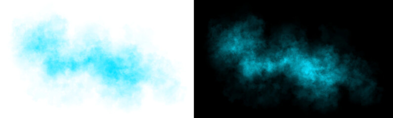 Realistic yellow smoke cloud with soft edges and transparent texture shown on white and black backgrounds for design use