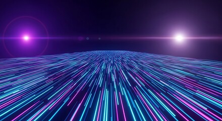 Abstract data stream with glowing particles and lens flares, creating a futuristic and dynamic visual effect for technology and innovation themes