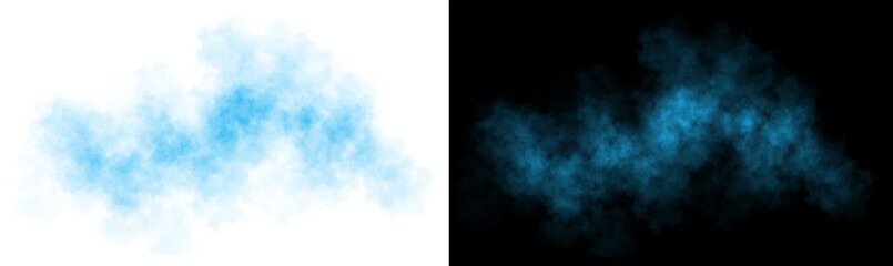 Realistic yellow smoke cloud with soft edges and transparent texture shown on white and black backgrounds for design use