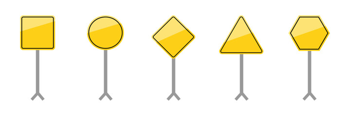 Realistic yellow road sign set. road sign set blank template. road signs. Directional signs. Realistic style. Vector Design. 