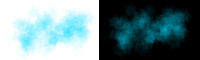 Realistic yellow smoke cloud with soft edges and transparent texture shown on white and black backgrounds for design use