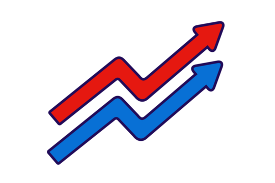 Upward Arrows Representing Growth and Positive Trends with Red and Blue Lines