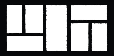 Paint brush stamps. Vector grunge effect text boxes. Rough, stroke spray ink rectangles on paper. Grungy distressed text boxes. EPS 10 version.