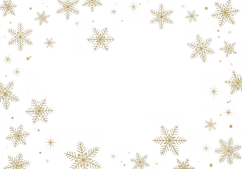 Golden snowflakes falling on a transparent background, creating a festive winter holiday border for design