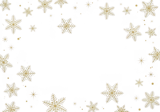 Golden snowflakes falling on a transparent background, creating a festive winter holiday border for design