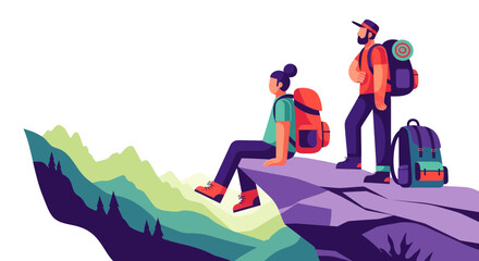 Adventurous Couple Enjoying Panoramic Vistas While Trekking Through Majestic Wilderness Areas