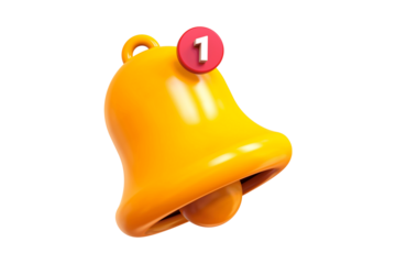 A golden notification bell icon with a red circular badge indicating one new alert, perfect for app alerts and reminders