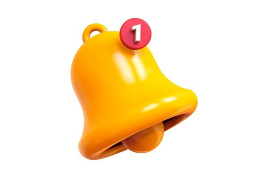 A golden notification bell icon with a red circular badge indicating one new alert, perfect for app alerts and reminders