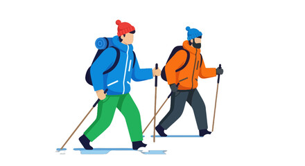 Adventurous Couple Hiking Together in the Mountains During Winter Season