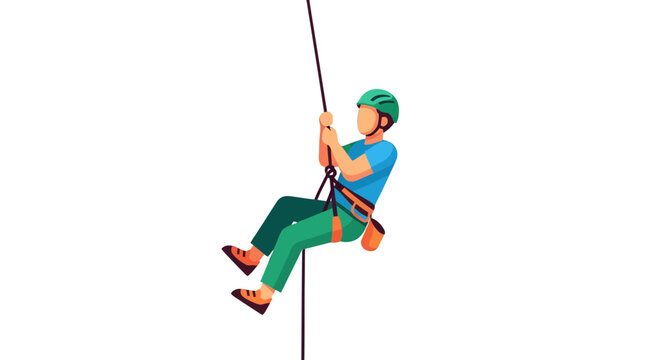 Adventurous Climber Ascends Using Advanced Roping Equipment Against Solid Black Background