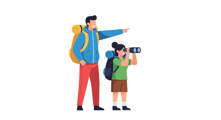 Adventurous Couple In The Mountains Exploring Nature While Using Binoculars In The Wilderness