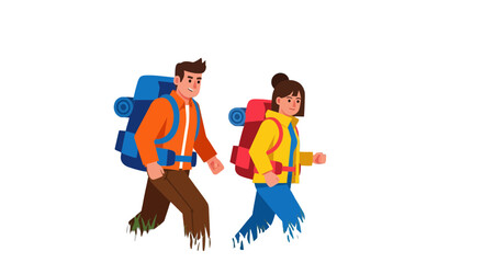 Adventurous Couple Journeying Together With Backpacks Towards Remote Destination