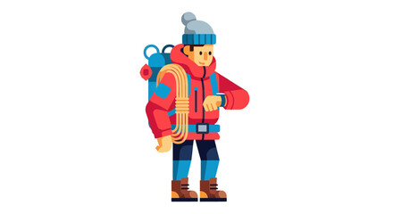 Fototapeta premium Adventurous Climber Checking Time Amidst Exploration, Mountain Climbing Expedition