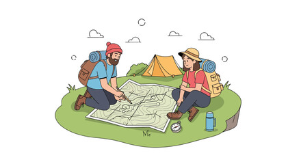 Adventurous Couple Planning Their Journey For Hiking Amongst Nature and Wilderness