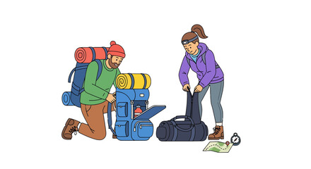 Adventurous Couple Readying Their Gear for a Journey into the Wilderness Together