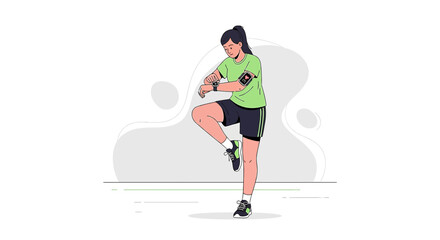 Fototapeta premium Athletic woman checking smartwatch fitness tracker, getting ready for a workout session