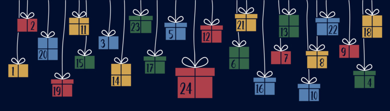 colorful advent calendar 24 christmas gifts vector illustration