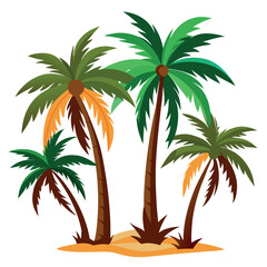 Tropical palm tree pattern with sunset colors and beach background