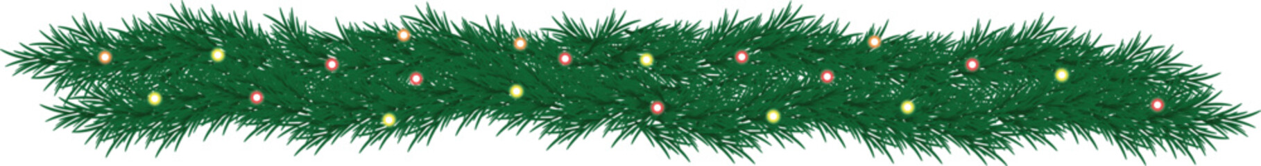 Realistic Christmas Garland Border with Soft Glow Lights — Elegant Pine Holiday Decoration