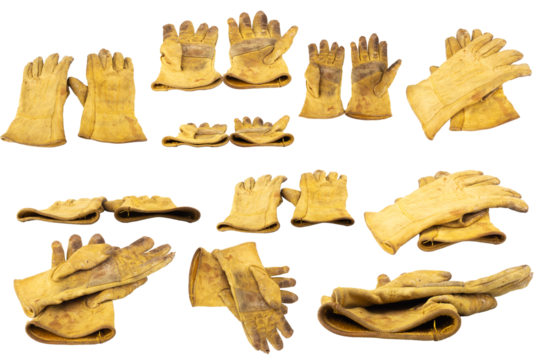 Yellow work gloves Dirty Old isolated on white background