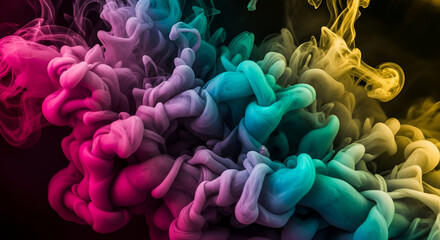 Vibrant liquid color swirl; dynamic abstract ink fusion in water