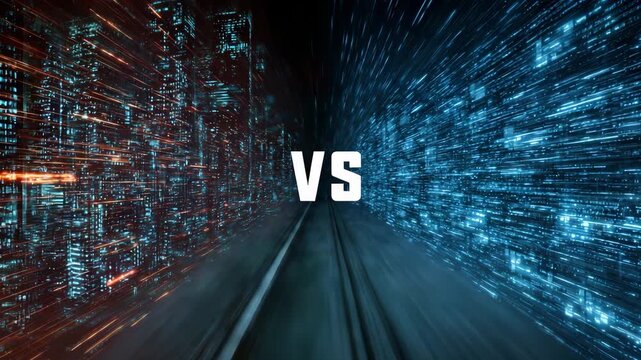 Versus VS Digital Tunnel Clash Red vs Blue Cyber Showdown Futuristic Background Video Motion