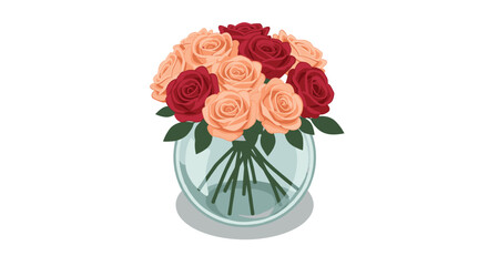Fototapeta premium Elegant bouquet of red and peach roses in a glass vase