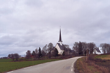 Stange medieval stone church in Eastern Norwegian Gothic style, Innlandet, Norway.