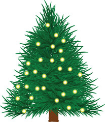 Glowing Christmas Tree Adorned with Warm Yellow Hanging Lights, Decor Illuminating Winter Celebration