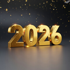 Golden 2026 new year design with glitter on dark background