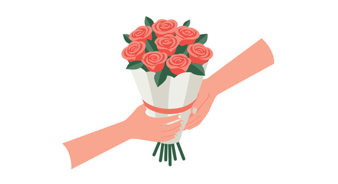 Handing over a bouquet of red roses a gesture of love and appreciation
