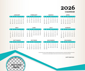 Happy new year monthly calendar planner design with place for image template