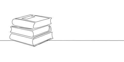 Stack of books in single continuous one line. Clean and modern design on a white background for education, books shop