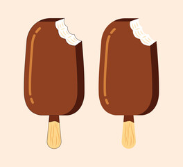 Chocolate Ice Cream Bars Vector Illustration on Stick
