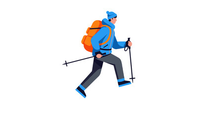 Obraz premium Adventurous Traveler Hiking Through Mountain Terrain With Backpack and Trekking Poles