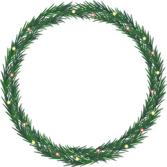 Elegant Circular Pine Wreath with Red Berry Accents, Festive Holiday Decoration for Christmas and Winter Design