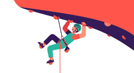 Adventurous Rock Climber Scaling Upward With Colorful Clothing And Equipment