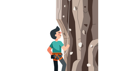 Adventurous Young Person Attempting Vertical Rock Climbing Outdoors With Safety Gear Securely