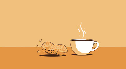 Aesthetic Illustration Of Fresh Peanut And Steamy Coffee For A Cozy Morning