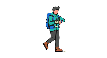 Adventurous Traveler Checking Wristwatch And Embarking On A Journey In The Wilderness