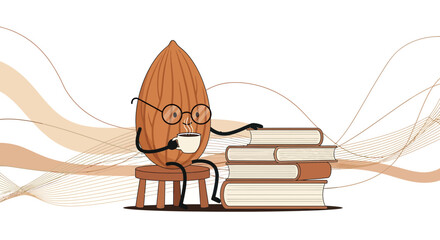 Almond Enjoying Coffee And Books Depicting Intellectualism And Education In A Relaxing Scene