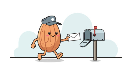 Almond Delivering Mail Cartoon Illustration, Cute Character in Postal Service Outfit