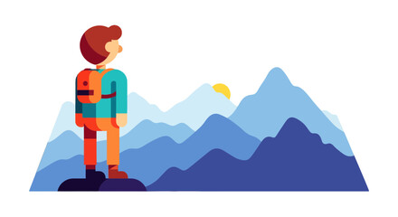 Adventurous Traveler Gazing At Majestic Peaks During Sunrise From the Mountain Top