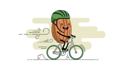 Animated Almond Character Joyfully Cycles On Bicycle Throughout The Day For Health