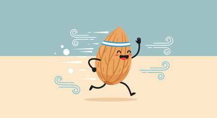 Animated Almond Embodies Running with Joy and a Flourishing Lifestyle Concept