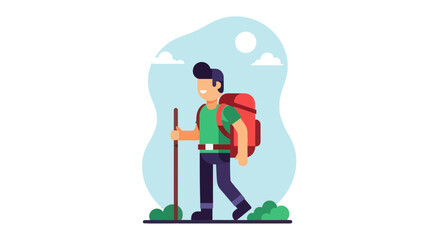 Adventurous Traveler Hiking a Mountain Trail Vector Illustration in Graphic Style