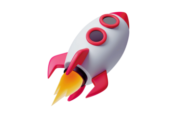 3D render of a vibrant, stylized rocket taking off, symbolizing rapid business growth, innovation, and the exciting journey of a successful startup launch towards new heights