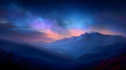 Obraz premium Majestic Mountain Landscape Under Starry Night Sky 