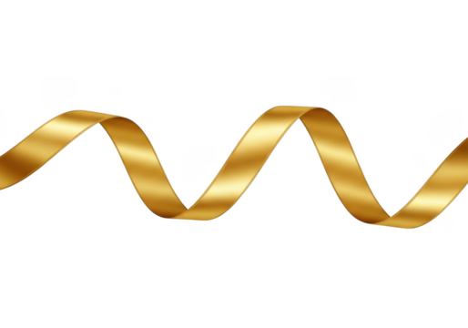 A flowing golden ribbon isolated on transparent background, representing celebration, luxury, and elegance